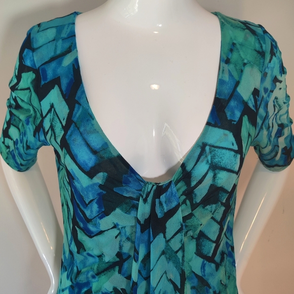 Kenneth Cole Blue Teal Low Plunging Drape Neckline - Picture 2 of 7